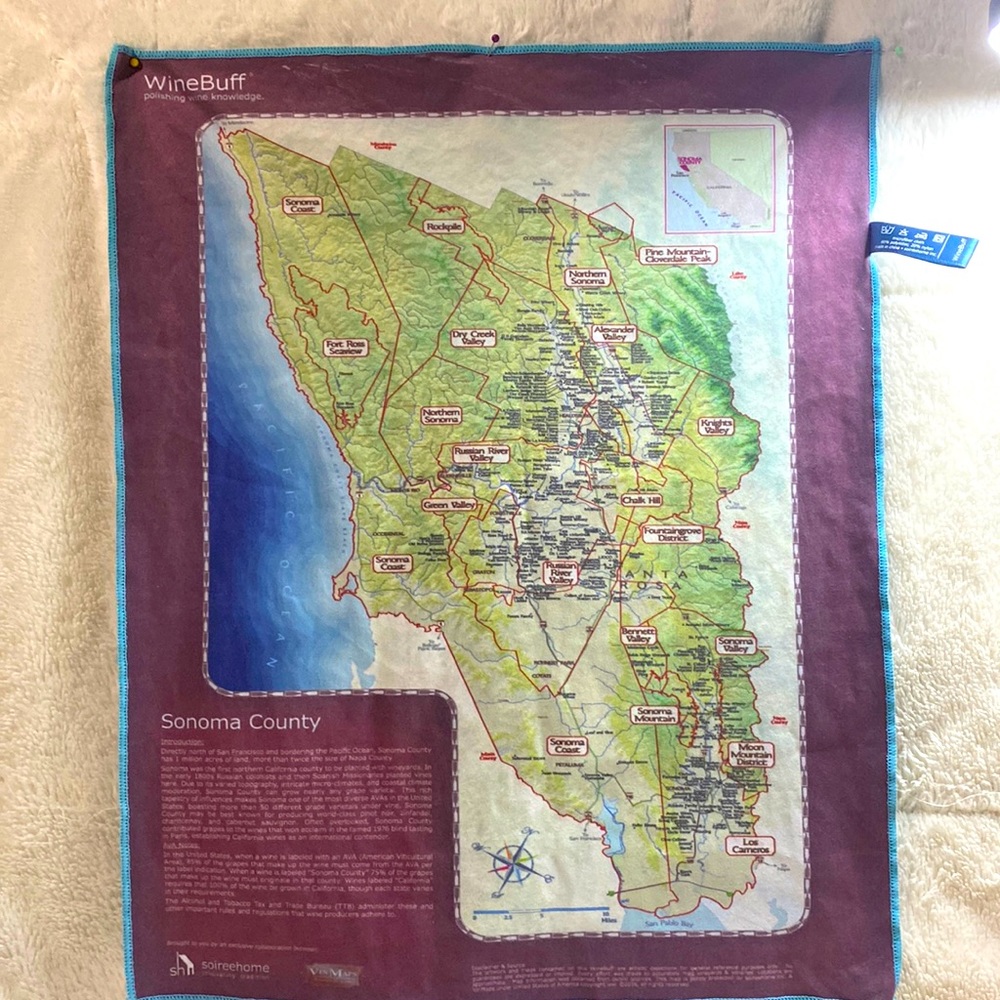 Wine Buff microfiber polishing cloth with Map NWT